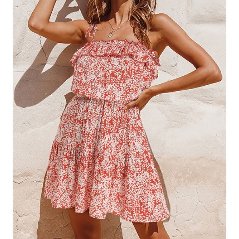 Red and white boho dress